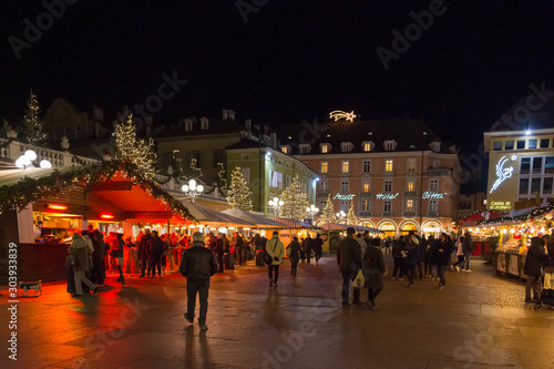 Bolzano Christmas Market in the evening, Trentino Alto Adige, northern Italy.