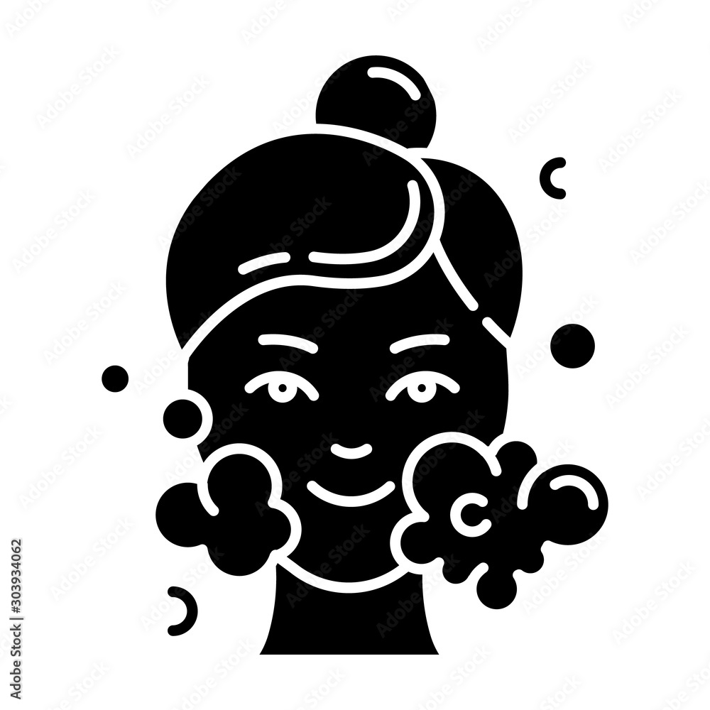 Water face cleanser glyph icon. Skin care procedure. Facial beauty