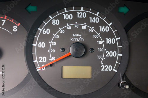 Bild auf Leinwand dashboard with instruments speedometer in the car