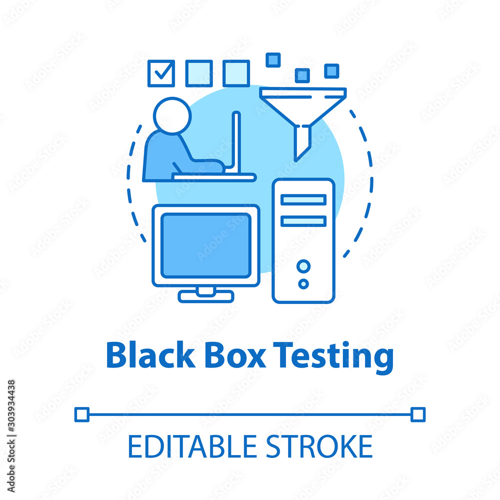 Black box testing turquoise concept icon. Software development stage idea thin line illustration. Behavioral testing. Program functions verification. Vector isolated outline drawing. Editable stroke Black box testing turquoise concept icon. Software development stage idea thin line illustration. Behavioral testing. Program functions verification. Vector isolated outline drawing. Editable stroke