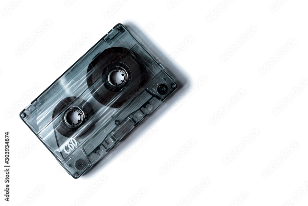 Fototapeta premium vintage old music cassette with film, with clean label isolated on white background, copy space, mocap