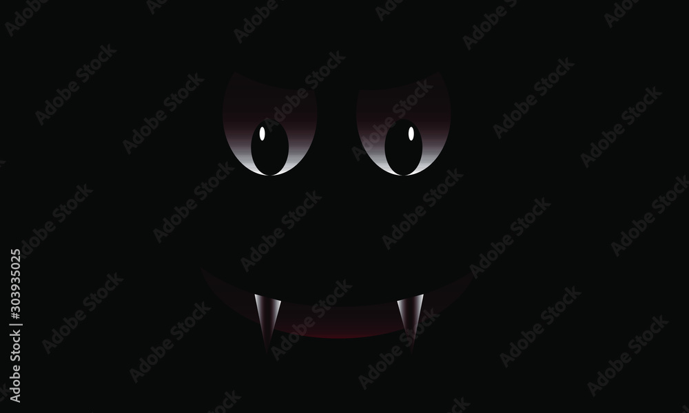 Scary face on a black background. Decor element for a scary party. A vampire. Halloween Vector.