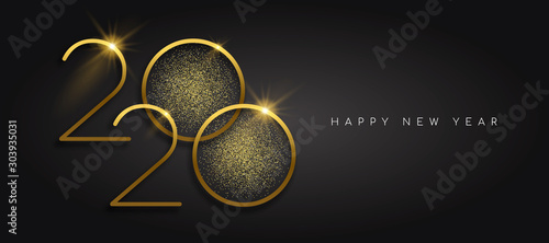 New Year 2020 gold glitter black background card