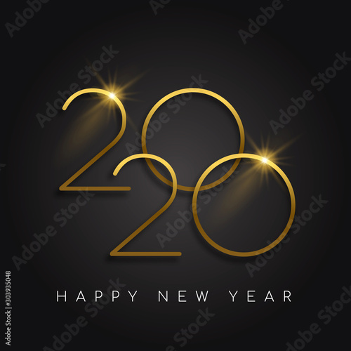 New Year 2020 gold number black background card
