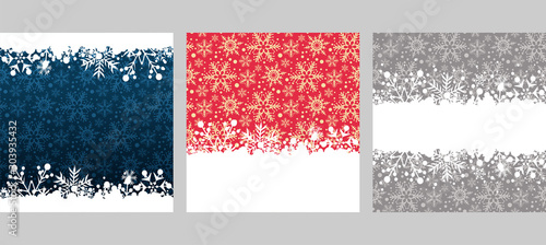 Christmas frames of snow in retro style. For the design Christmas cards, banners, posters, invitations. Colors image: blue,  red, white, gray. Vector illustration photo