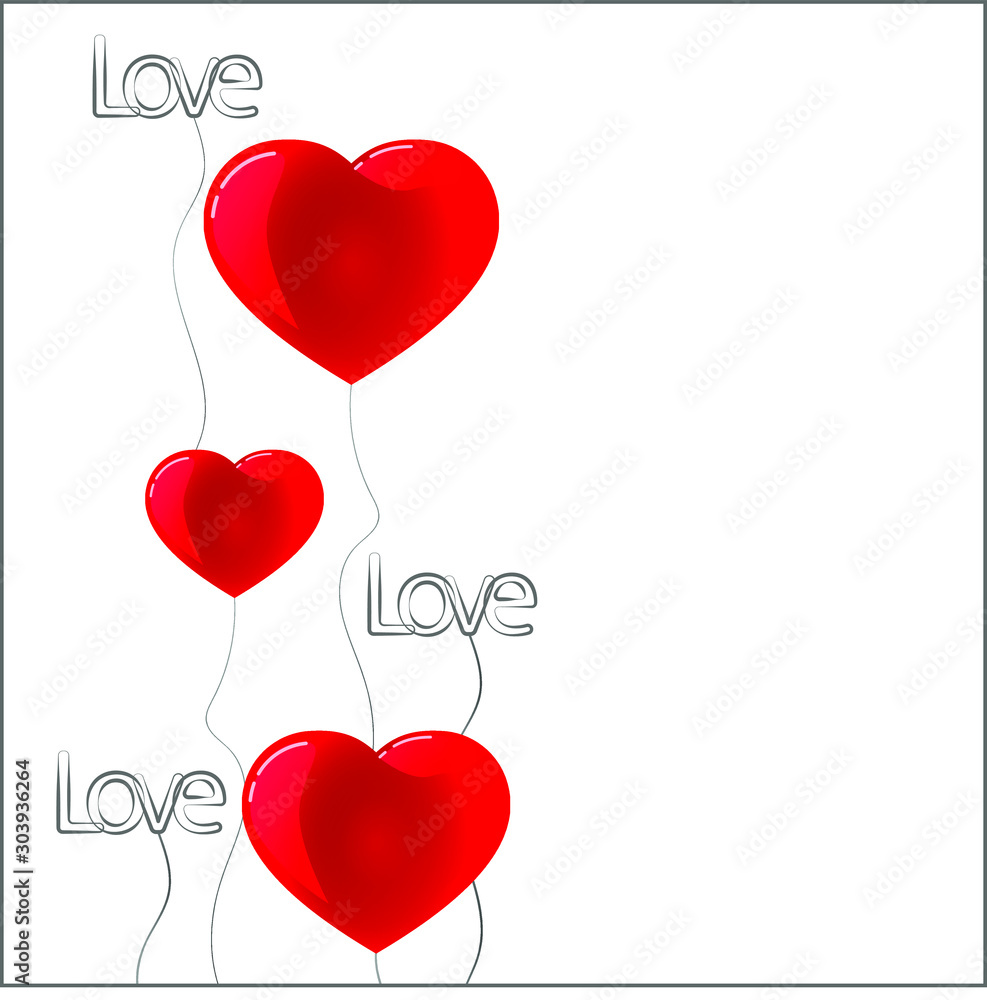 Composition of balloons in the shape of a heart and Balloons in the shape of the word 