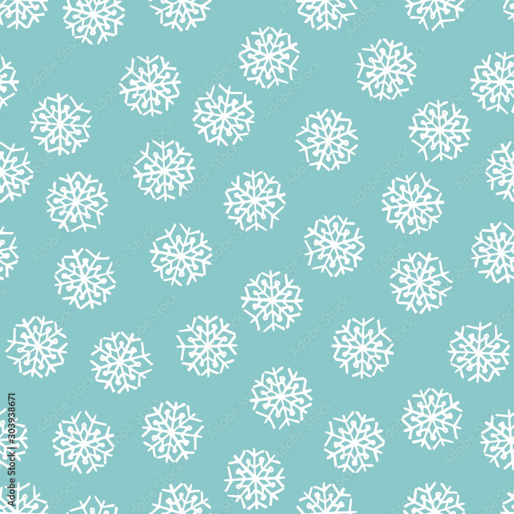Seamless background of hand drawn snowflakes
