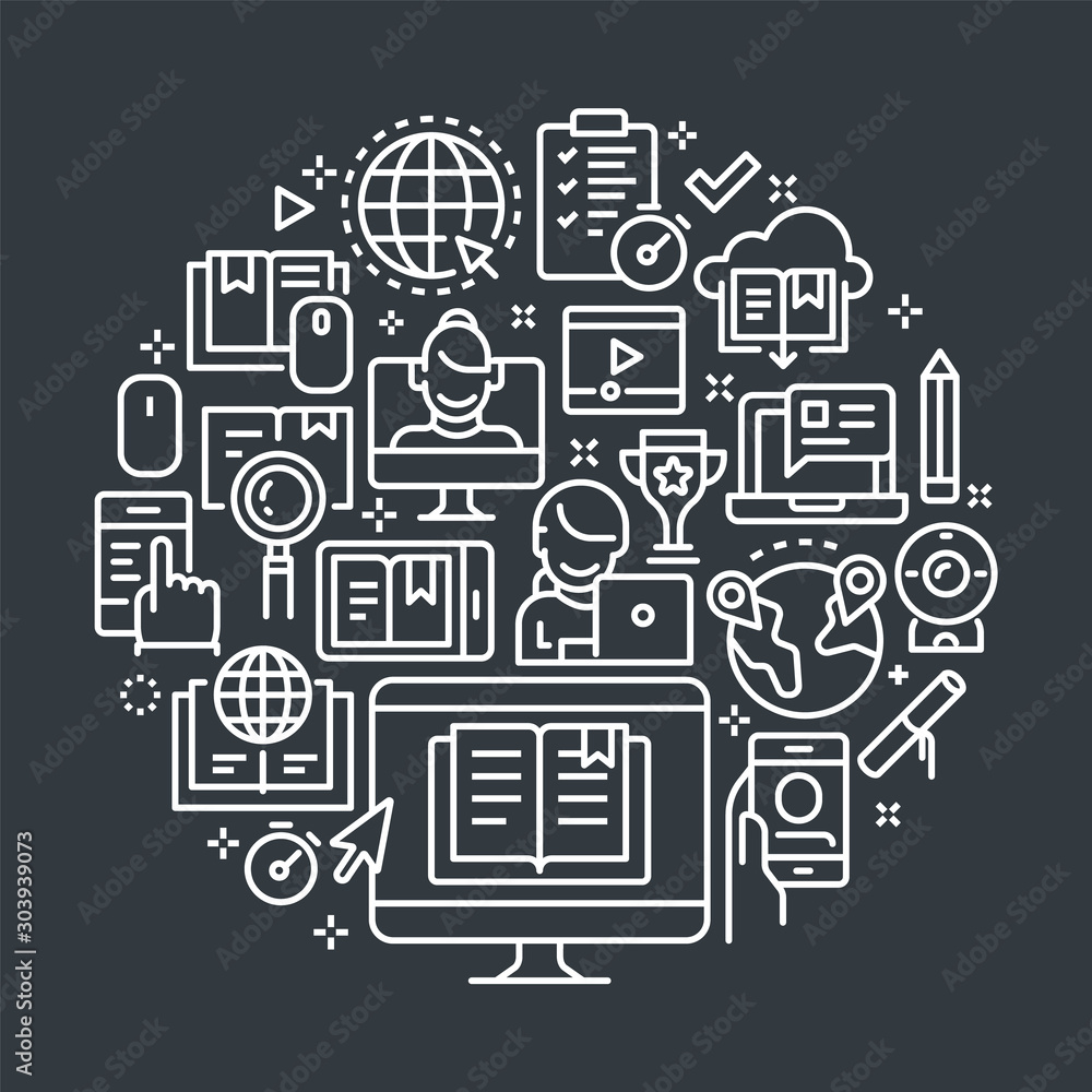 E-Learning Outline Illustration Concept. E-Learning Outline Illustration Concept.