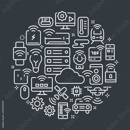 Internet of Things Outline Illustration Concept.