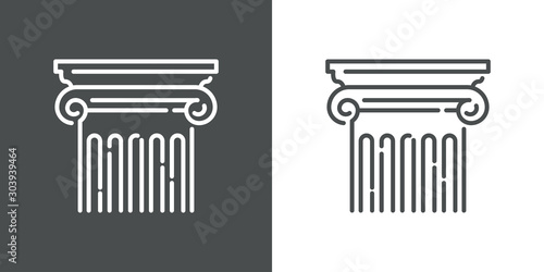 Símbolo museo. Icono plano lineal detalle de columna en fondo gris y fondo blanco