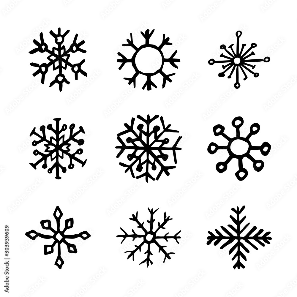 Obraz premium Hand drawn snowflakes on white background