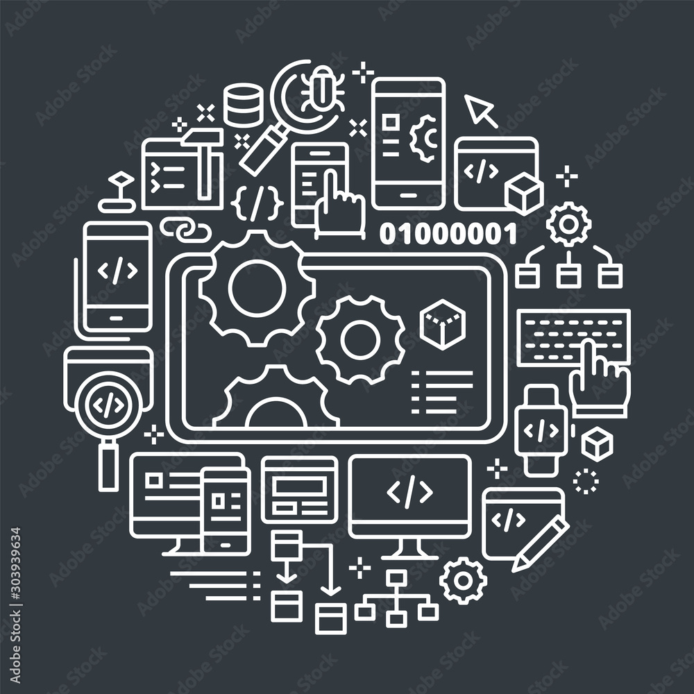 Web & App Developer Outline Illustration Concept. Web & App Developer Outline Illustration Concept.