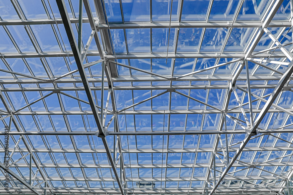 textured blue glass ceiling inside