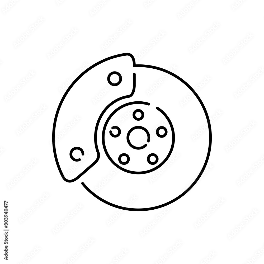 Icono plano lineal disco de freno de auto en color negro Icono plano lineal disco de freno de auto en color negro