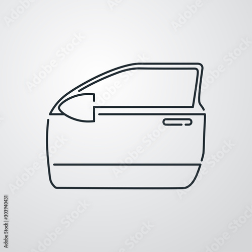 Icono plano lineal puerta de coche en fondo gris
