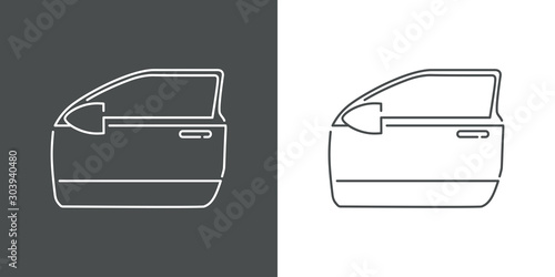 Icono plano lineal puerta de coche en fondo gris y fondo blanco