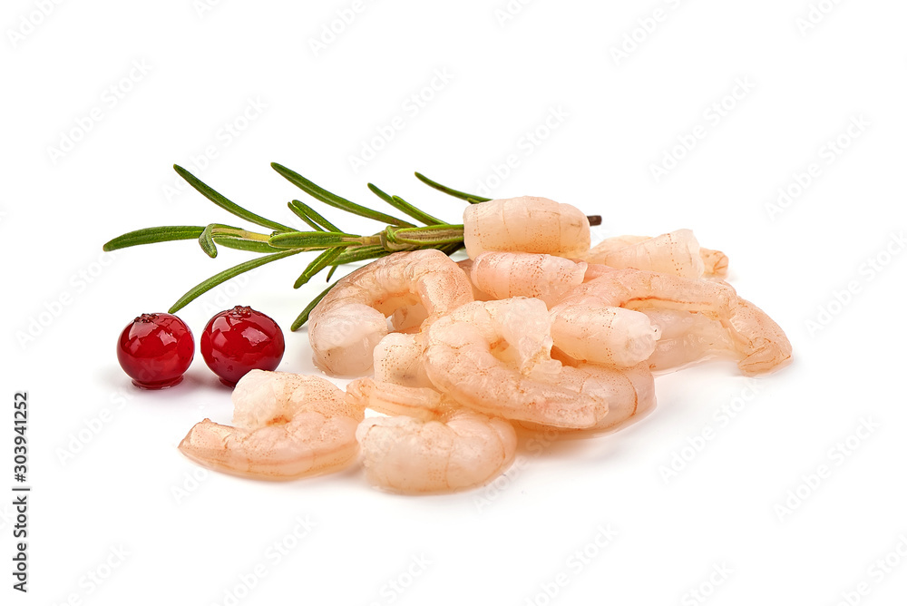 Peeled shrimps, king prawns, isolated on white background Peeled shrimps, king prawns, isolated on white background