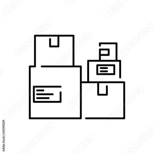 Símbolo logística con icono lineal de cajas de cartón en color negro