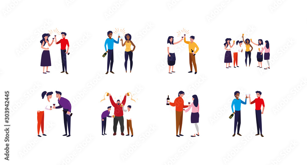 Variety avatar people with drinks icon set pack vector design