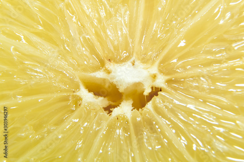 the core of a cut lemon close up