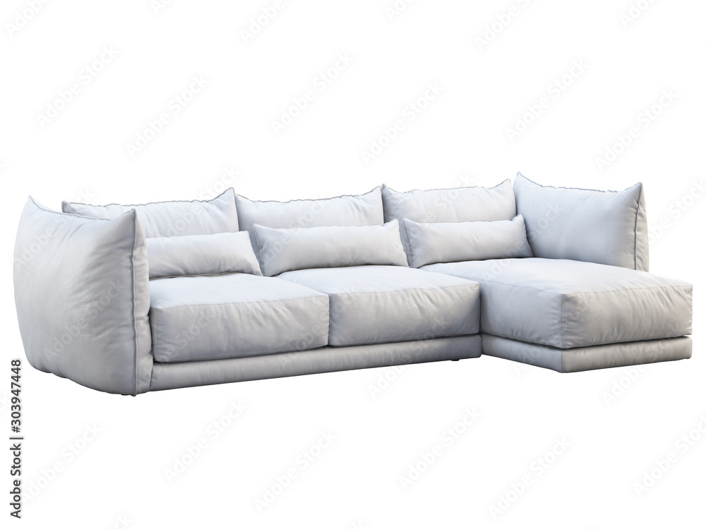 Modern white three-seat corner leather sofa. 3d render Modern white three-seat corner leather sofa. 3d render