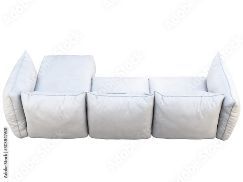 Modern white three-seat corner leather sofa. 3d render