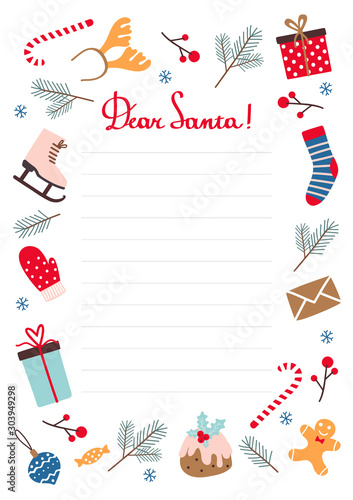 Vector Christmas letter to Santa Claus.