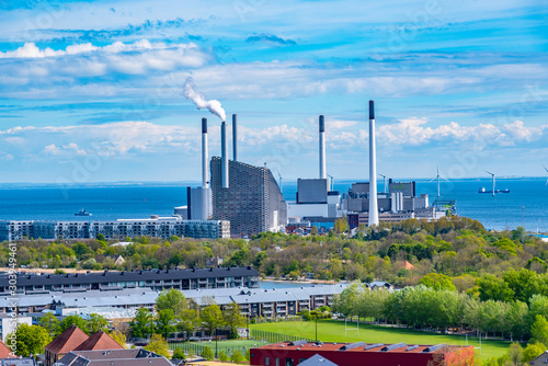 Canvas Print View of Amager Bakke factory with skiing slope on the rooftop in Copenhagen, Den
