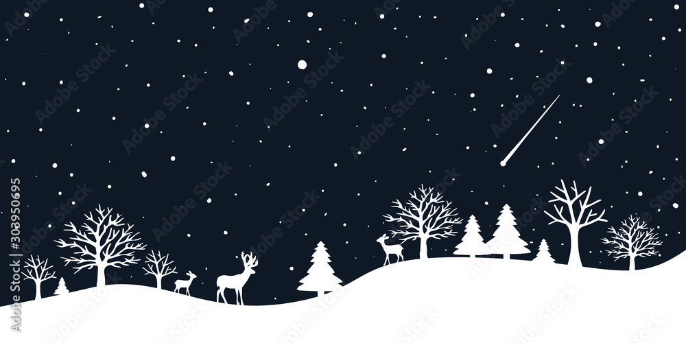 A fairytale winter landscape. Border smooth. Christmas background