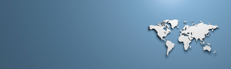 World map on blue background banner