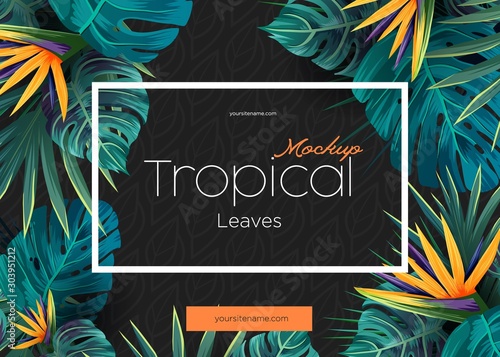 Bright tropical background with jungle plants. Exotic pattern with tropical leaves