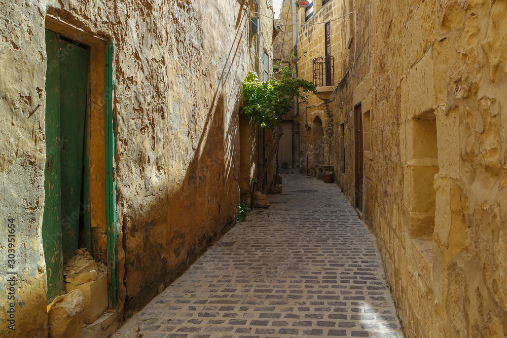 The narrow street in Ir-Rabat, Victoria, Gozo, Malta