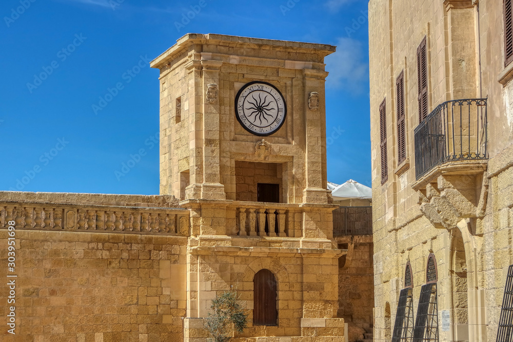 Clock tower in Victoria, Gozo, Malta