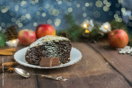 Christmas healthy brownie cake in the style of paleo gluten-free. Dairy-free dessert