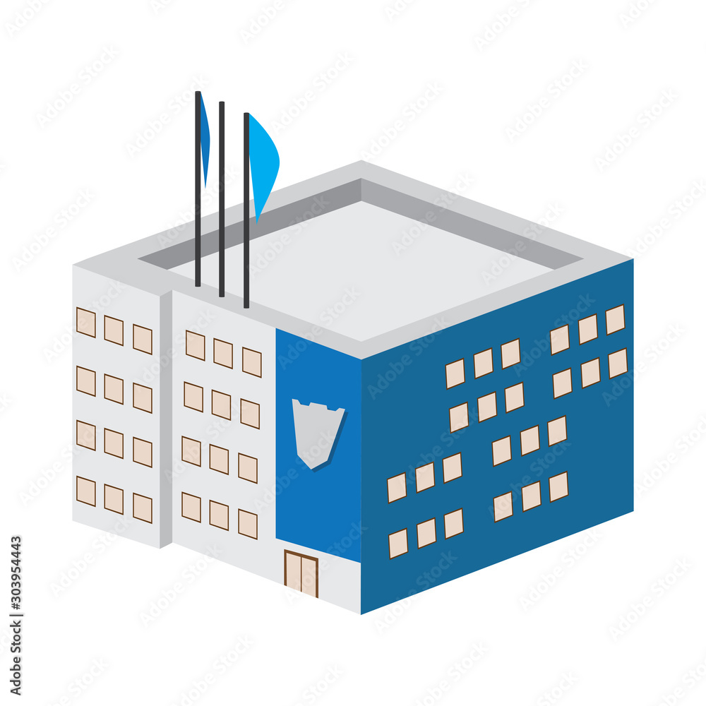 Isolated 3D police station building - Vector illustration Isolated 3D police station building - Vector illustration