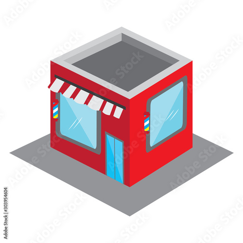 Isolated 3D barber shop building - VEctor illustration