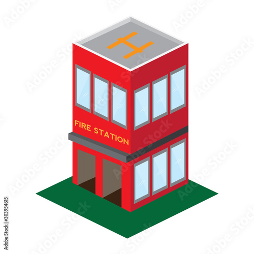 Fototapeta Naklejka Na Ścianę i Meble -  Isoalted 3D fire station building - Vector illustration