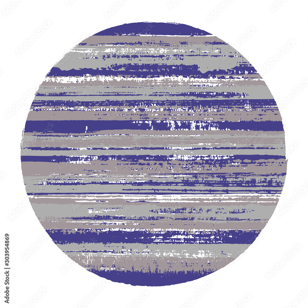 Retro circle vector geometric shape with striped texture of paint horizontal lines. Disc banner with old paint texture. Stamp round shape logotype circle with grunge background of stripes.