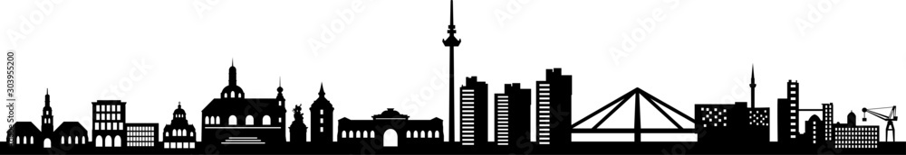 Fotografie Mannheim City Skyline Vector Silhouette