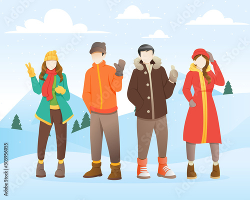 Group of young people at winter
