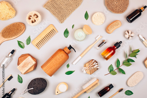Zero waste self-care products. Flat lay style.