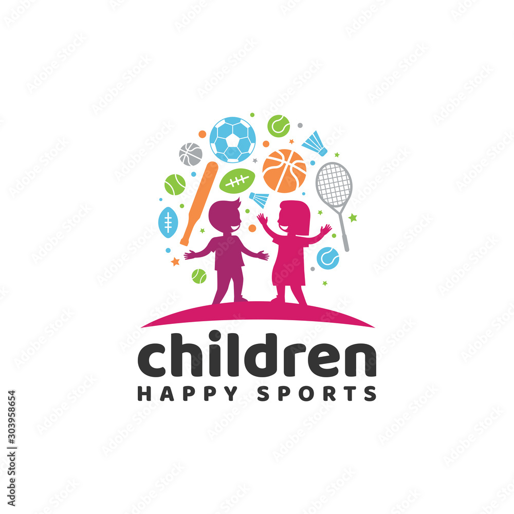Children Love Sports Logo Vector Icon Illustration