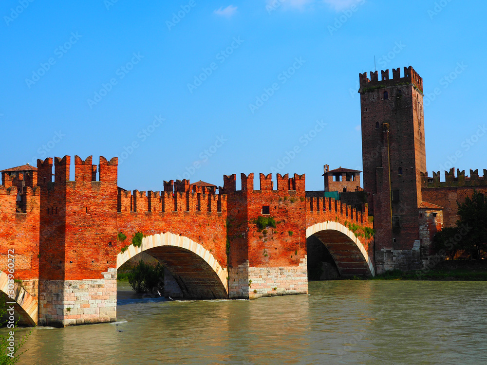 View of Castelvecchio bridge in Verona, Italy