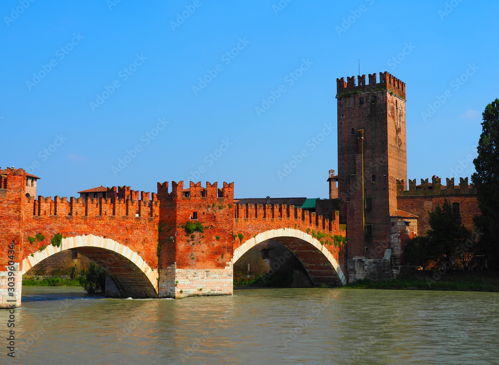 View of Castelvecchio bridge in Verona, Italy View of Castelvecchio bridge in Verona, Italy
