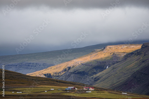Village in the mountains in Iceland