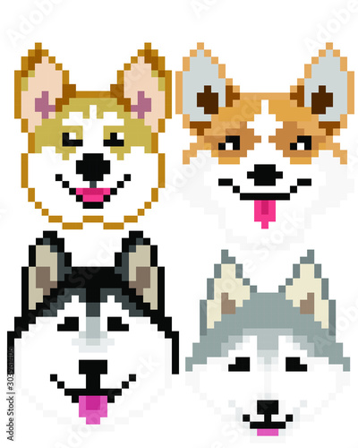 Set vector pixel art dogs isolated on white background. © sorawat
