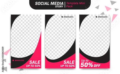 Social media Instagram whatsapp story vector editable design template black pink curve cute modern simple style