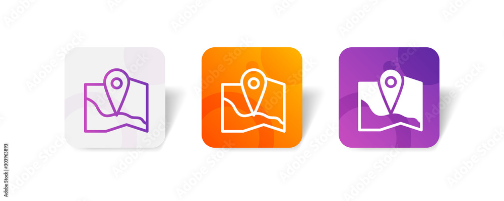 pin map location outline and solid icon in smooth gradient background button