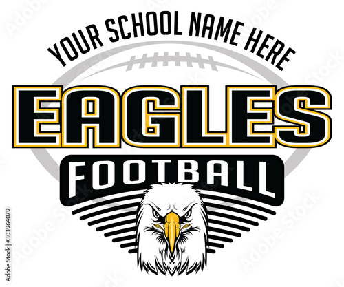 Fotografija Eagles Football Concept is a team design template that includes a football, an eagles mascot head and text that says eagles football