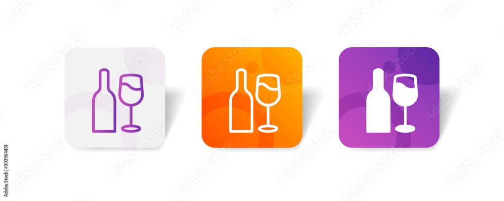 wine bottle outline and solid icon in smooth gradient background button wine bottle outline and solid icon in smooth gradient background button